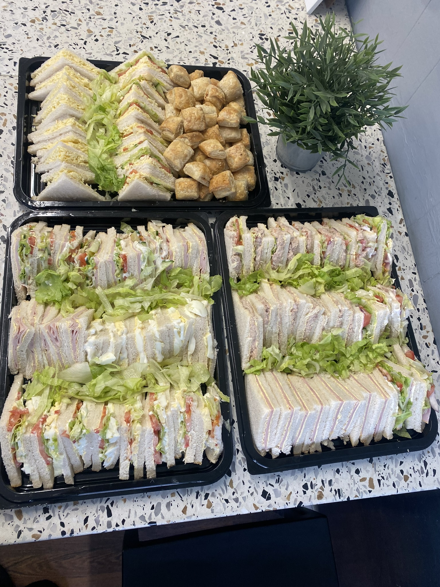 Sandwiches with ham, cheese and egg mayo